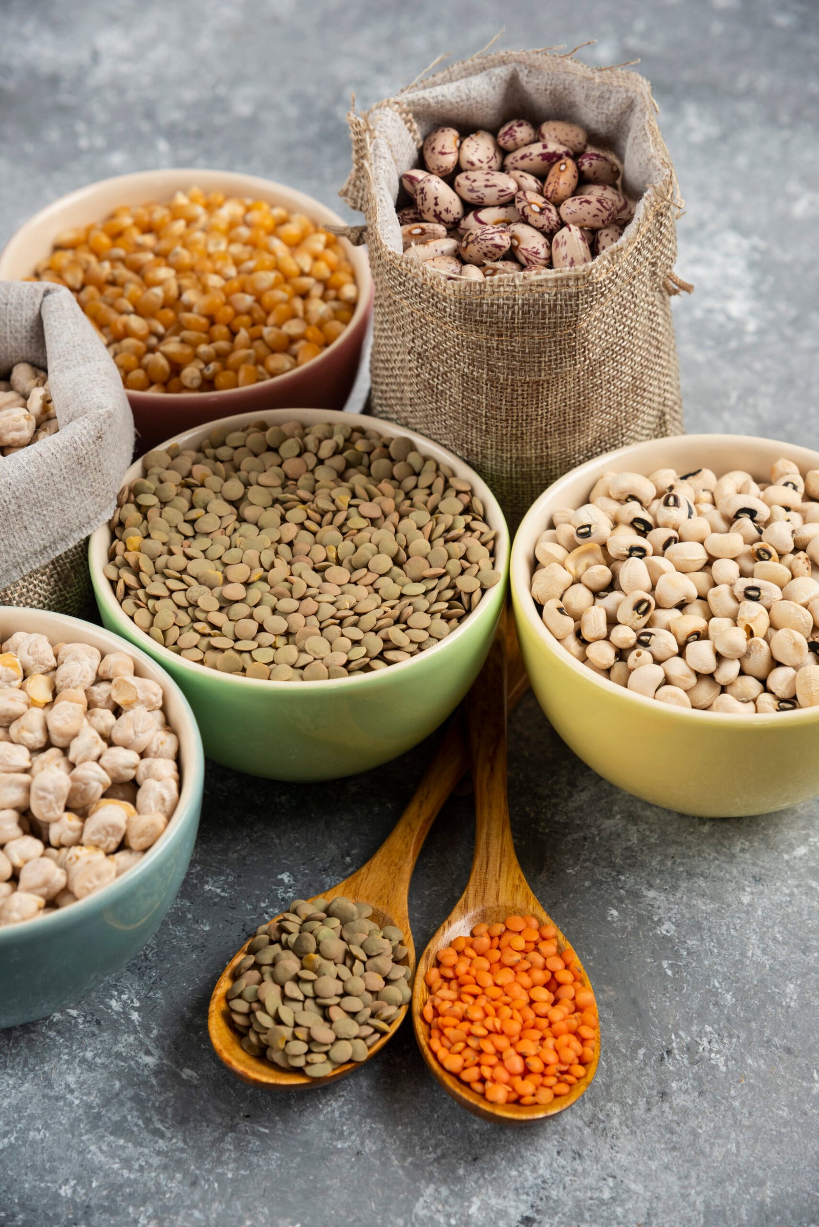 Different Type Raw Dry Legumes Composition Marble Table Surface Scaled